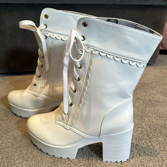 Women’s White Lace Up Chunky Heeled Boots Size 11 (42 EU) NEW - Picture 5 of 13